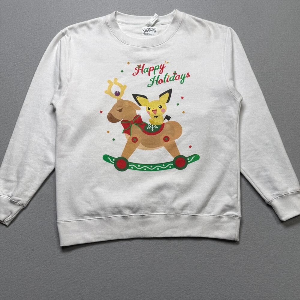 Fifth Sun Men's Pokemon Christmas Pichu Rocker Sweatshirt White, medium $45